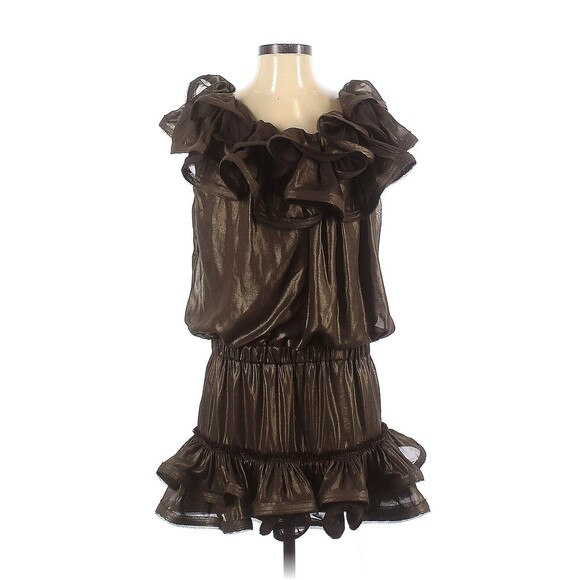 2010 LANVIN x H&M Solid Brown Shimmer Mesh Ruffle Cocktail Dress - US 4 - Picture 1 of 2